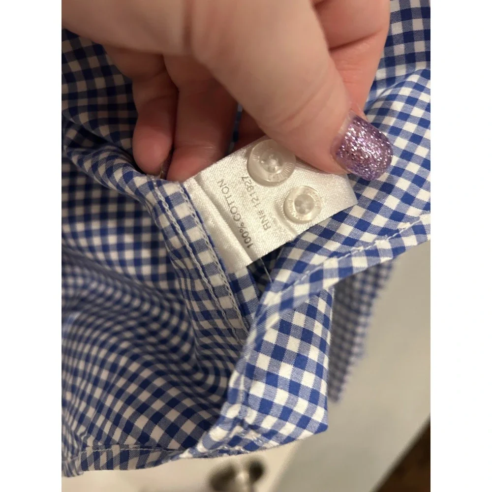 Johnnie-O Boys Blue Gingham Long Sleeve Button‎ Down Shirt Size 4 k7100